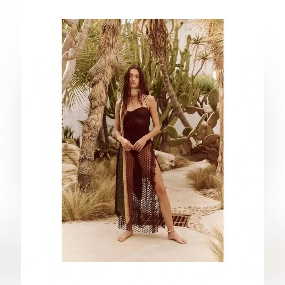 Free People Brown Crochet Asymmetrical Beach Cover Up Dress Boho Resort Small - Picture 14 of 14